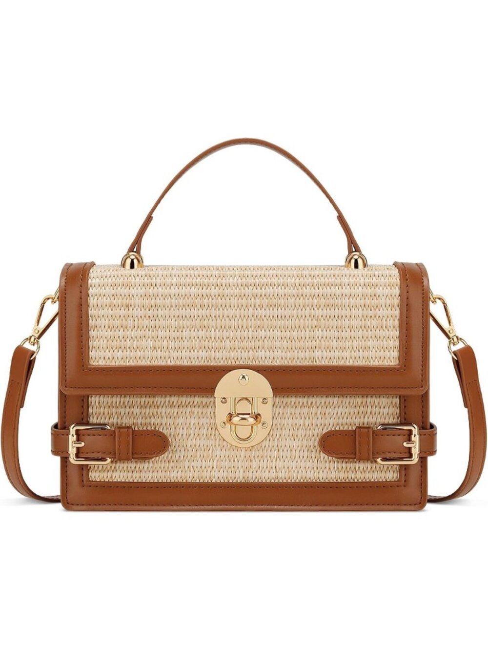 Womens Brown Straw Purse Summer Beach Shoulder Small Crossbody Handbag